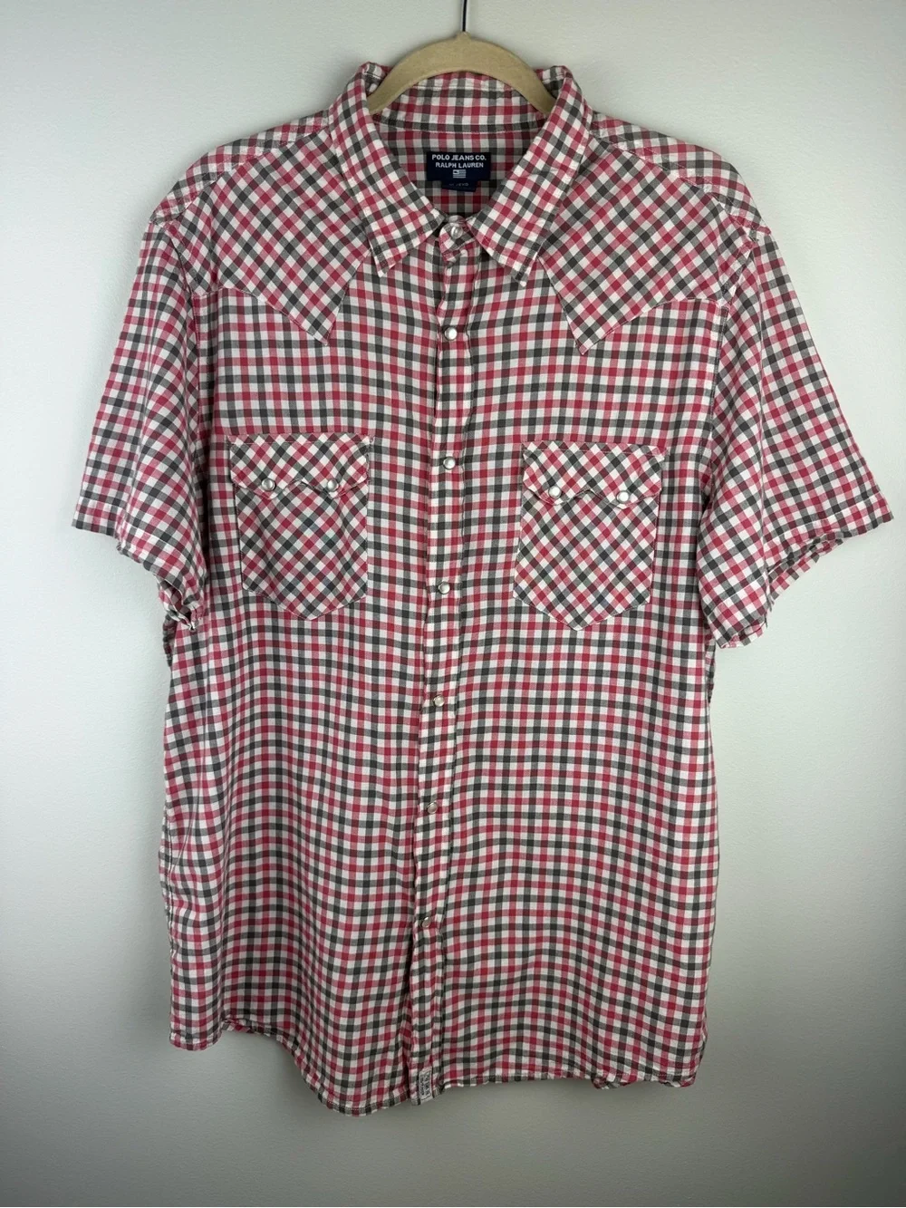 Polo by Ralph Lauren | Red, White & Grey Check Short-Sleeve Button-Down | XL